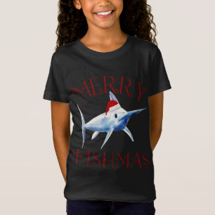 Merry Fishmas Marlin Santa Hat Christmas T-Shirt