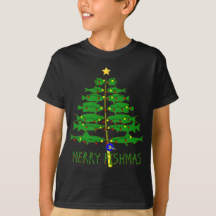 Merry Fishmas Merry Christmas Tree Fishing Funny T-Shirt