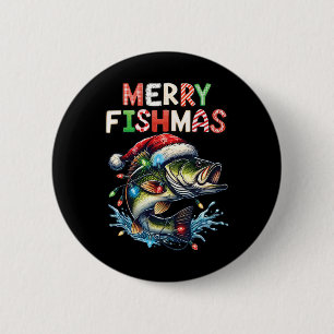 Merry Fishmas Santa Fishing Lovers Funny Fisherman 6 Cm Round Badge