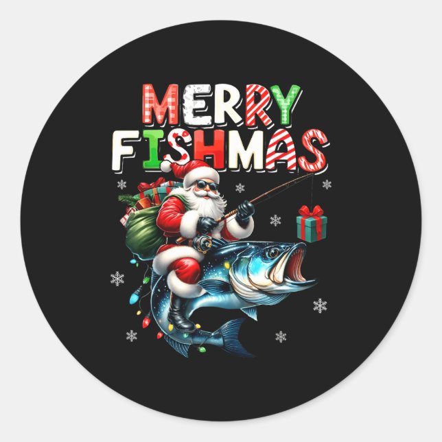 Merry Fishmas Santa Fishing Lovers Funny Fisherman Classic Round Sticker (Front)