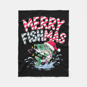 Merry Fishmas Santa Fishing Lovers Funny Fisherman Fleece Blanket