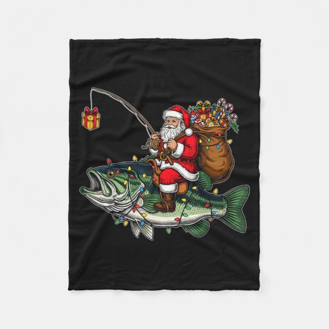 Merry Fishmas Santa Fishing Lovers Funny Fisherman Fleece Blanket (Front)