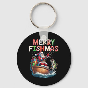 Merry Fishmas Santa Fishing Lovers Funny Fisherman Key Ring