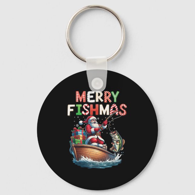 Merry Fishmas Santa Fishing Lovers Funny Fisherman Key Ring (Front)