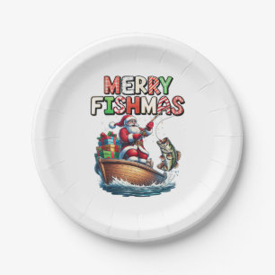 Merry Fishmas Santa Fishing Lovers Funny Fisherman Paper Plate