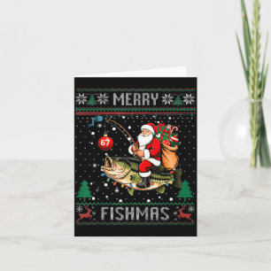 Merry Fishmas Santa Riding B Fish Christmas Ugly S Card