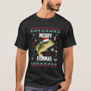 Merry Fishmas Ugly Christmas Bass Santa Hat Christ T-Shirt