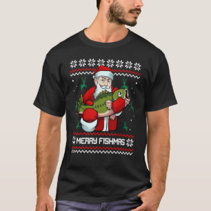Merry Fishmas Ugly Christmas Pajama Santa Bass Fis T-Shirt