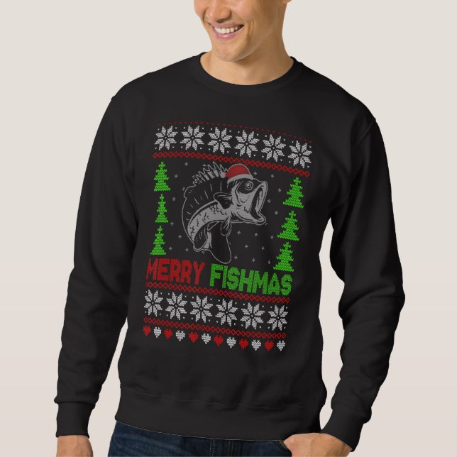 Merry Fishmas Ugly Christmas Sweater Funny Angler  (Front)
