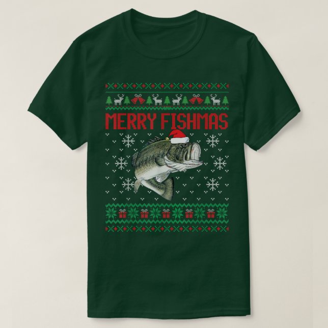 Merry Fishmas Ugly Christmas Sweater Funny Angler  (Design Front)