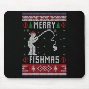 Merry Fishmas Ugly Sweater Ugly Fishing Christmas  Mouse Pad