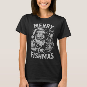 Merry Fishmas Vintage Santa Fishing Christmas Prem T-Shirt