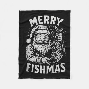 Merry Fishmas Vintage Santa Fishing Christmas Tank Fleece Blanket