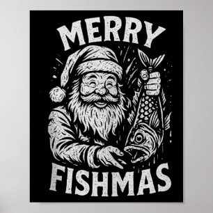 Merry Fishmas Vintage Santa Fishing Christmas Tank Poster