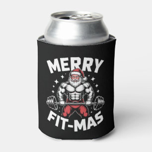 Merry Fit Mas Christmas Santa Weightlifting Gym Can Cooler