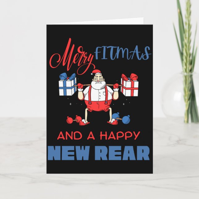 Merry Fitmas A Happy New Rear Gym Fitness Xmas T S Card (Front)