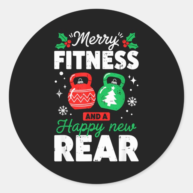 Merry Fitmas And A Happy New Rear Christmas Fitnes Classic Round Sticker (Front)