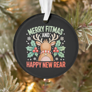 Merry Fitmas Happy New Year Reindeer Workout Xmas Ornament
