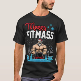 Merry Fitmass Funny Santa Bodybuilder Gym Fitness  T-Shirt