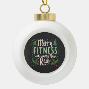 Merry Fitness and Happy New Rear Bodybuilding Xmas Ceramic Ball Christmas Ornament