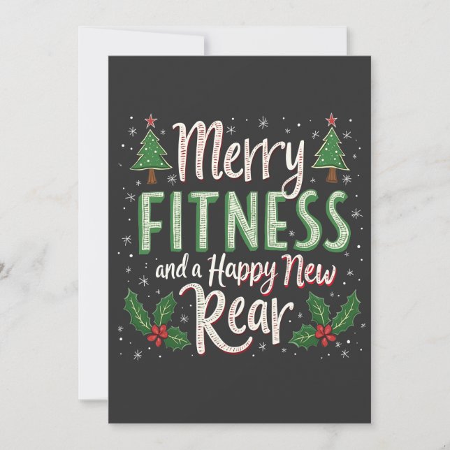 Merry Fitness and Happy New Rear Bodybuilding Xmas Invitation (Front)