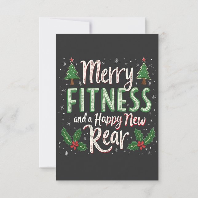 Merry Fitness and Happy New Rear Bodybuilding Xmas Thank You Card (Front)
