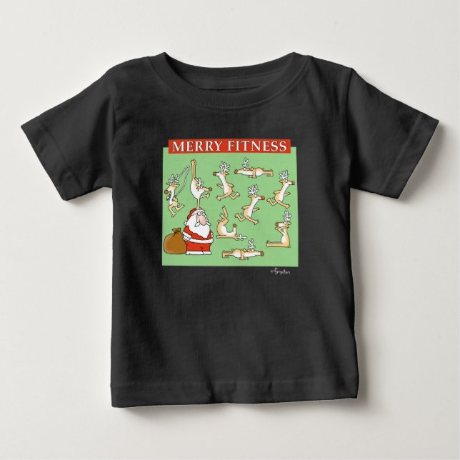 Merry Fitness exercise reindeer by Sandra Boynton  Baby T-Shirt (Front)