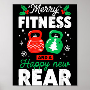 Merry Fitness Happy New Rear Christmas Holiday Gym Poster