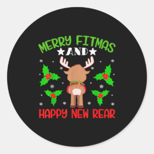 Merry Fitness Happy New Rear Workout Christmas Classic Round Sticker