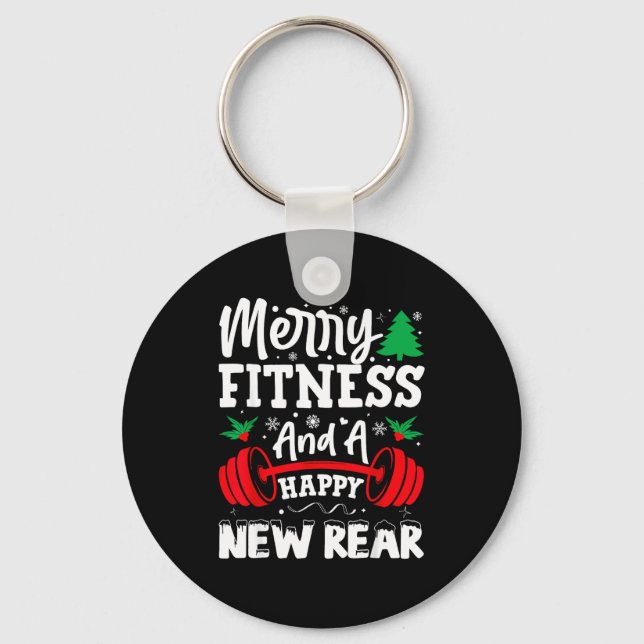Merry Fitness Happy New Rear Workout Christmas  Key Ring (Front)