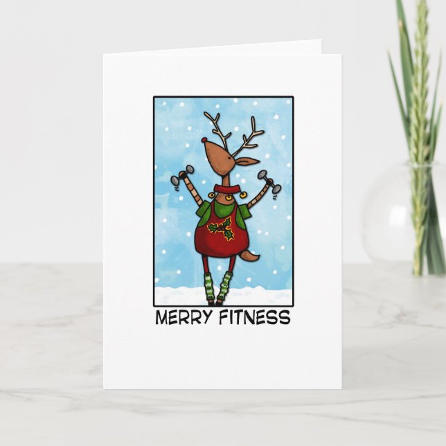 Merry Fitness Reindeer Holiday Card (Front)
