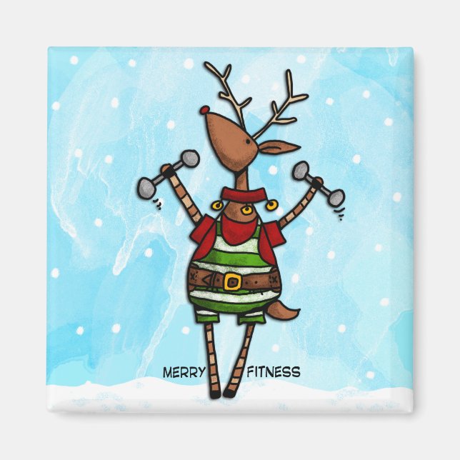 merry fitness reindeer magnet (Front)