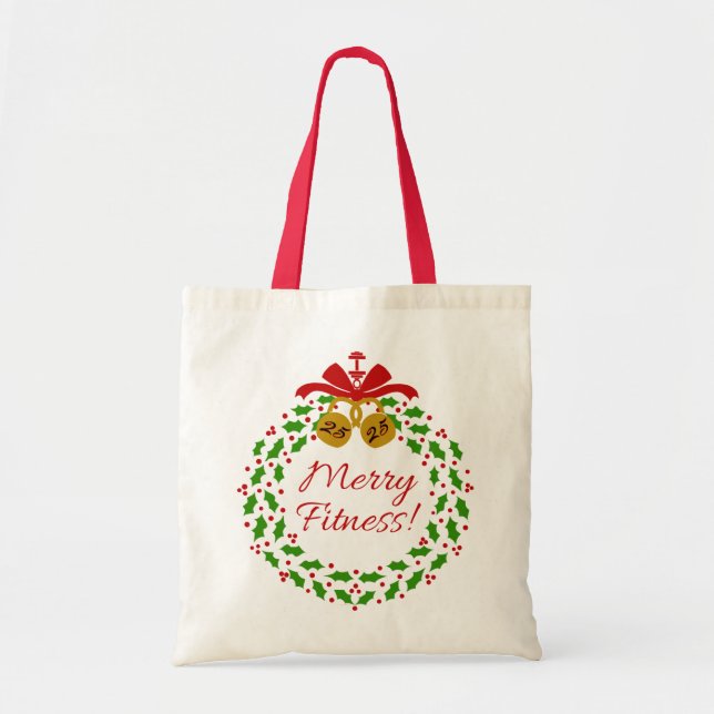 Merry Fitness Wreath Christmas Tote Bag (Front)