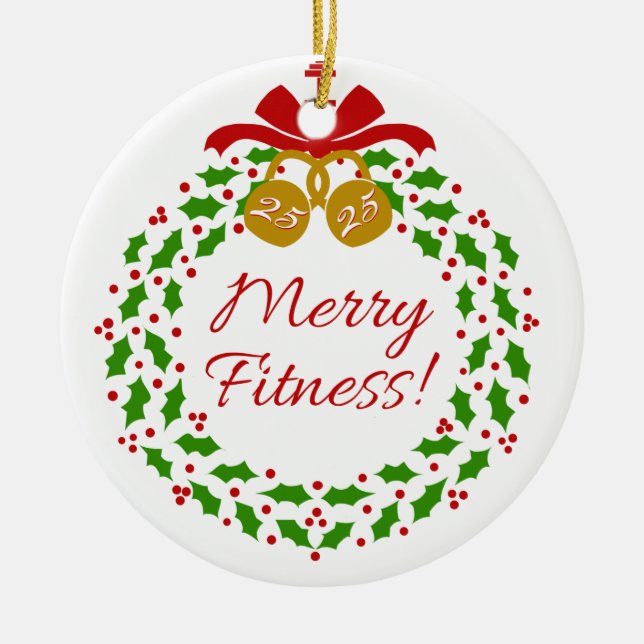 Merry Fitness Wreath Personalised Circle Ornament (Front)