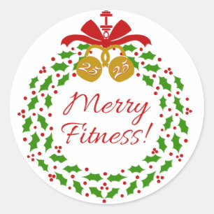 Merry Fitness Wreath Round Stickers