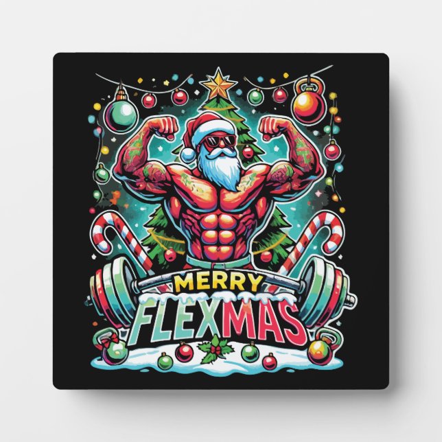 Merry Flexmas - Muscular Santa Christmas Gym Plaque (Front)