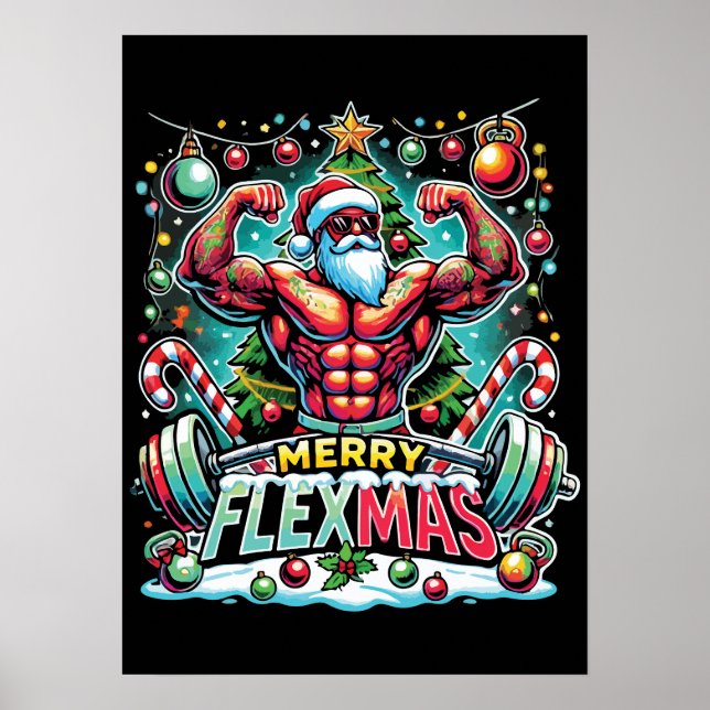 Merry Flexmas - Muscular Santa Christmas Gym Poster (Front)
