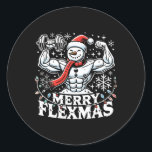 Merry Flexmas - Snowman Flexing Christmas Gym Body Classic Round Sticker<br><div class="desc">Merry Flexmas - Snowman Flexing Christmas Gym Bodybuilding</div>