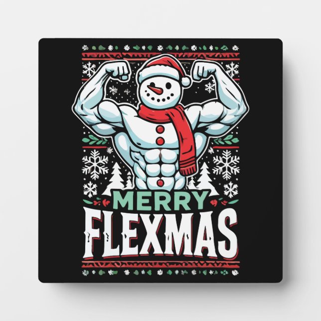 Merry Flexmas - Snowman Flexing Christmas Gym  Plaque (Front)