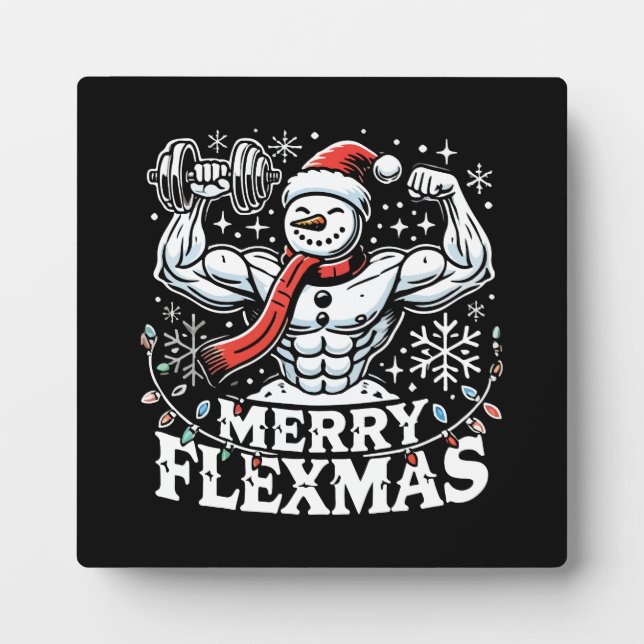 Merry Flexmas - Snowman Flexing Christmas Gym  Plaque (Front)