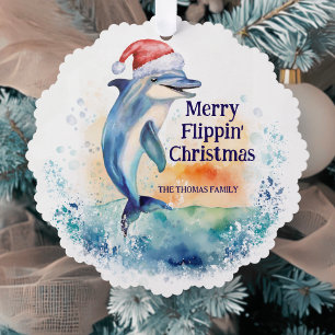Merry Flippin' Christmas Dolphin Santa Tree Decoration Card