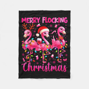 Merry Flocking Christmas Flamingo Drink Pjs Xmas M Fleece Blanket