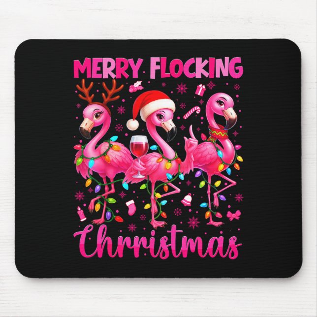 Merry Flocking Christmas Flamingo Drink Pjs Xmas M Mouse Pad (Front)