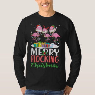 Merry Flocking Christmas Flamingo Pink In Santa Ha T-Shirt