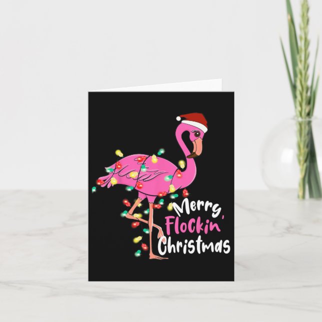 Merry Flocking Christmas Flamingo Xmas  Card (Front)