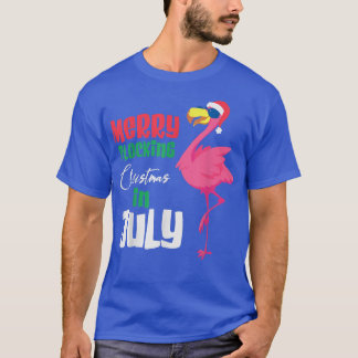 Merry Flocking Christmas In July, Cool Flamingo  T-Shirt