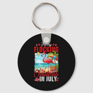 Merry Flocking Christmas In July Summer Flamingo O Key Ring