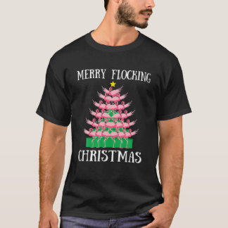 Merry Flocking Christmas Tree With Lights Flamingo T-Shirt