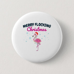 Merry Flocking Christmas Tropical Florida Flamingo 6 Cm Round Badge