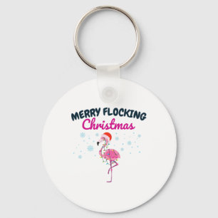 Merry Flocking Christmas Tropical Florida Flamingo Key Ring